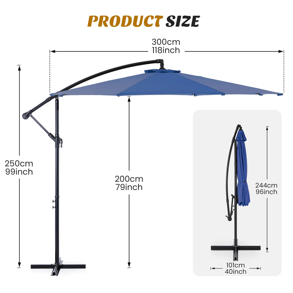 JHK Cantilever Patio Umbrella With Adjustable Tilt And UV Protection