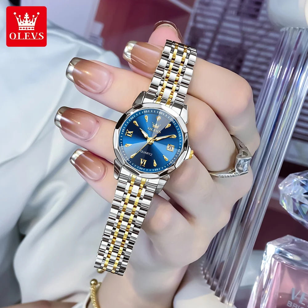 OLEVS Womens Quartz Watch With Diamond Accents And Luminous Dial