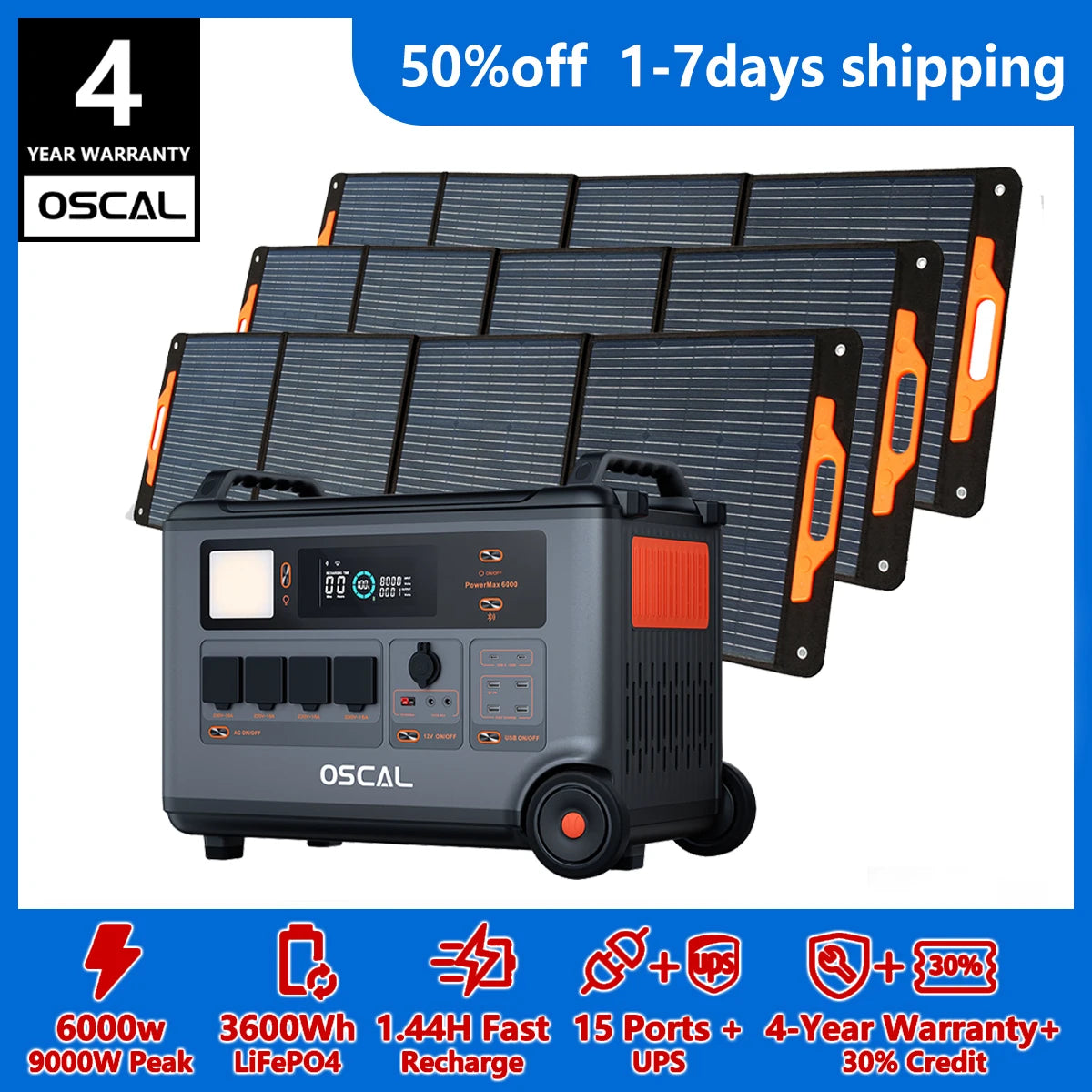 Oscal Powermax 3600Wh 6000W LifePO4 Home Solar Generator