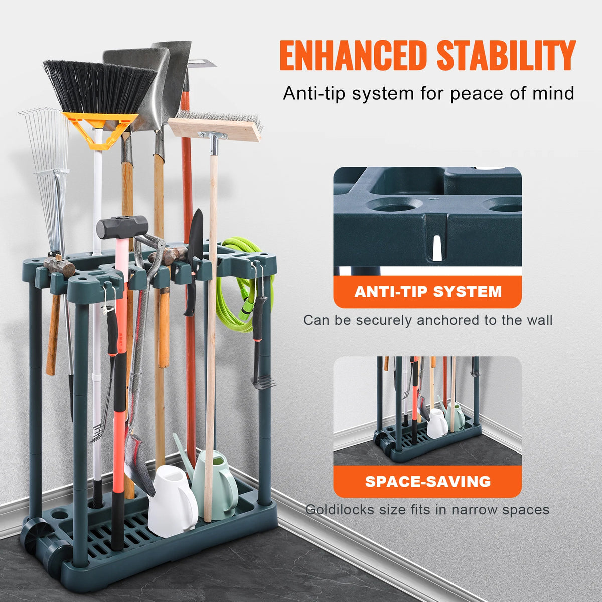 SucceBuy 10 Slot Garden Tool Organizer Rack For Garage Storage