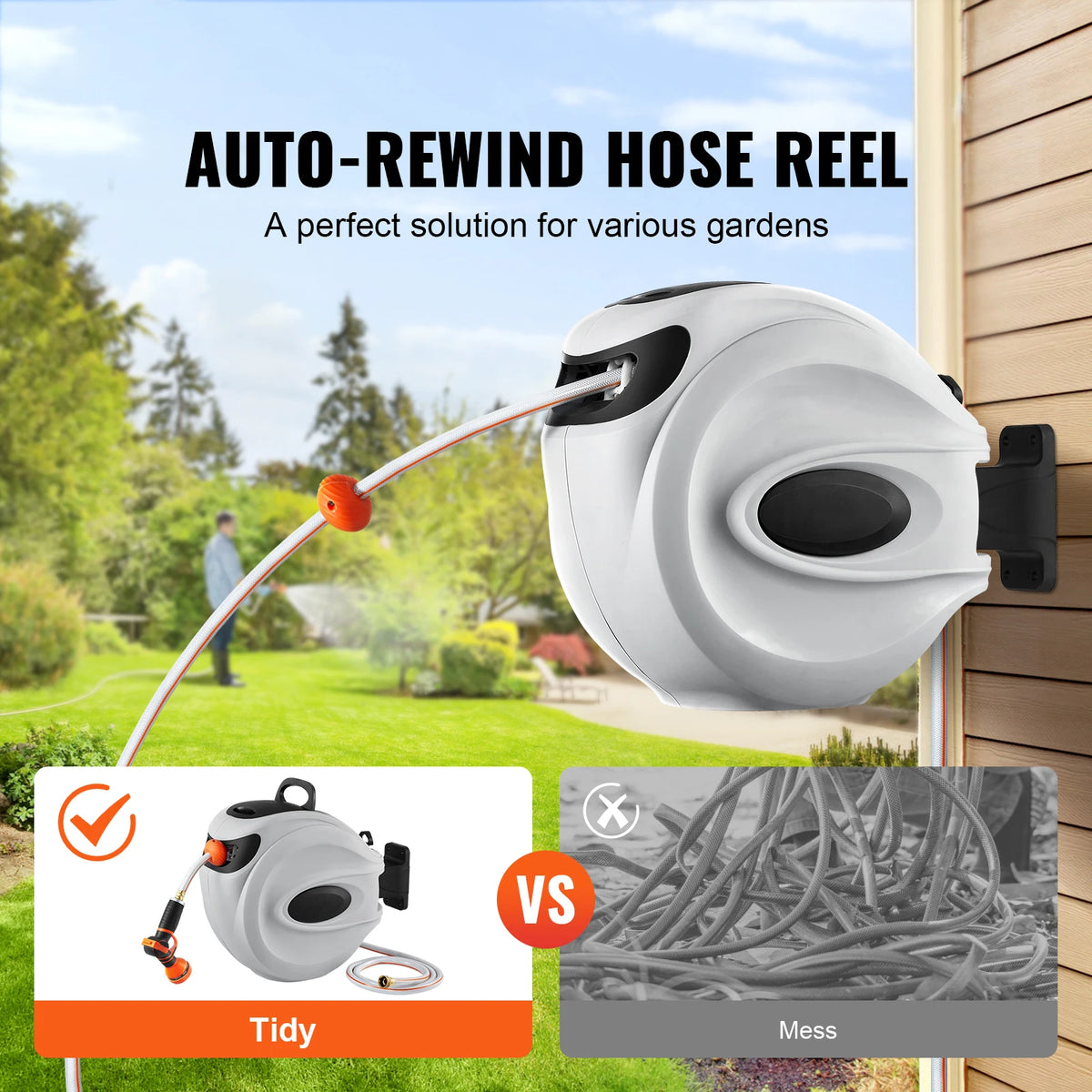 SucceBuy Retractable Automatic Rewind Wall Mount Garden Hose Reel