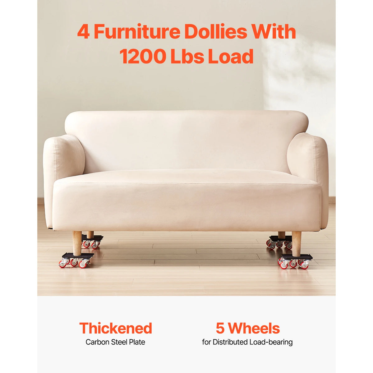 SucceBuy 4PCS Furniture Dolly 1200Lbs/3474Lbs Fridge Movers with 5 360° Rotation Wheels&Lift Slider Tool Set for Appliances Sofa