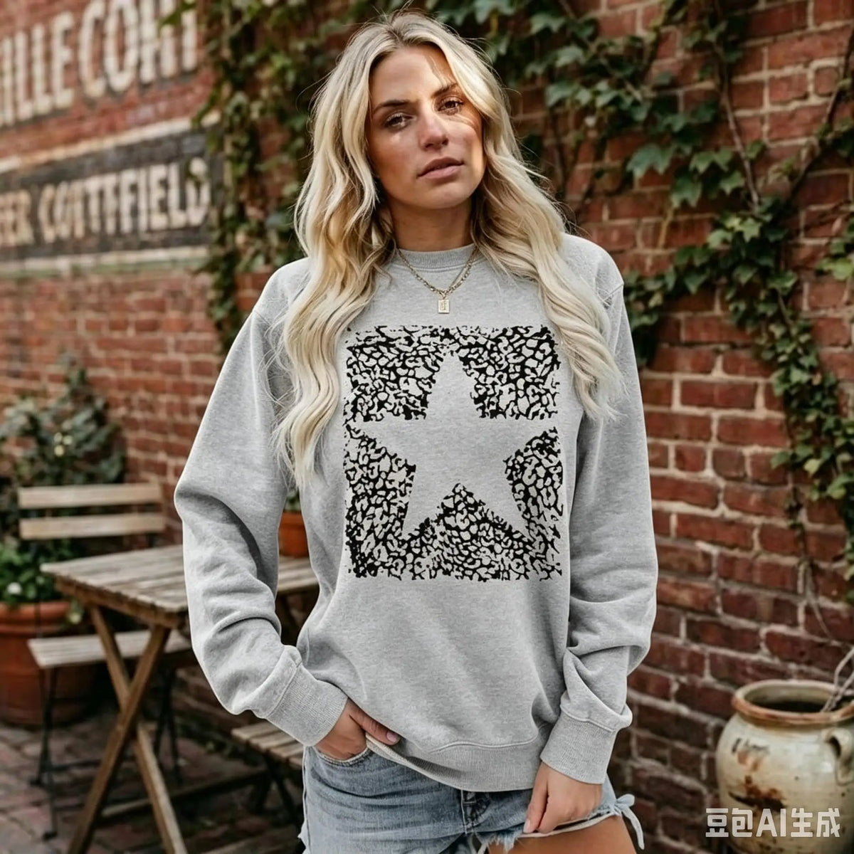 Fall Women Casual Pullover Sweatshirt, Star Graphic Patterned Crew Neck Long‑Sleeve Top, Loose Comfortable Activewear For Daily & Sports Outfits