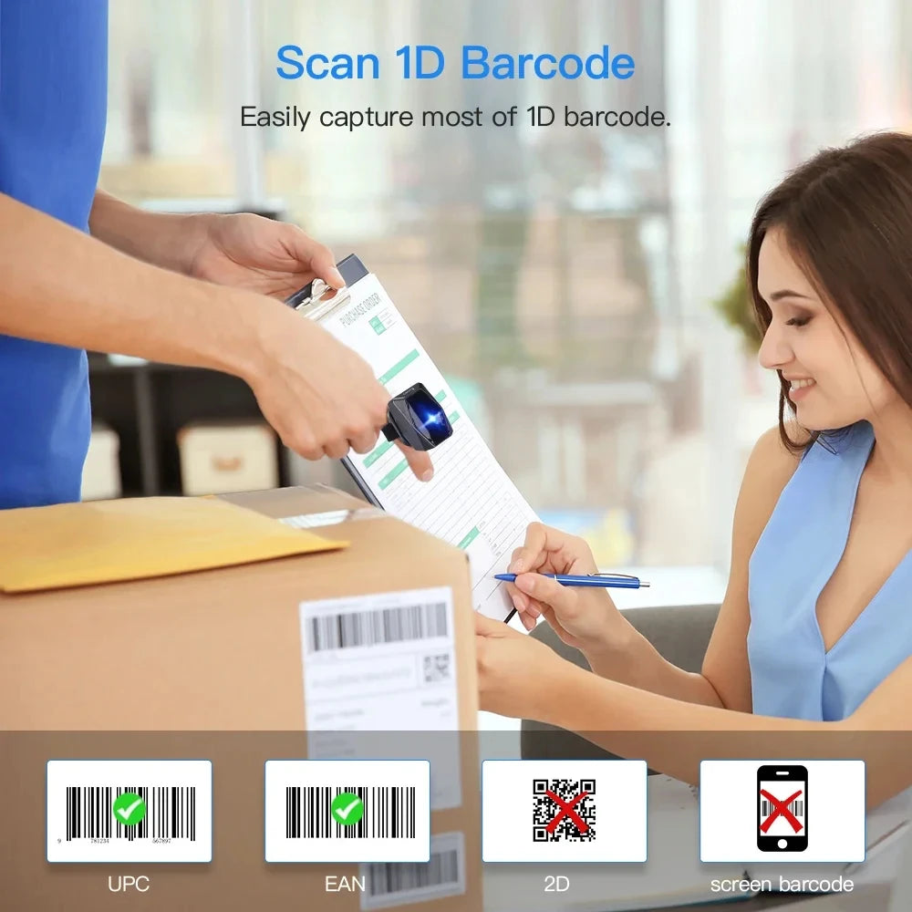 Eyoyo EY-016 Finger Ring Barcode Scanner Mini Wearable 3-in-1 Connection Bluetooth Scanner, Screen Scanning 1D&2D QR PDF417 Data Matrix Image Bar Code Reader, Compatible with iPad, Phone, Laptop, PC