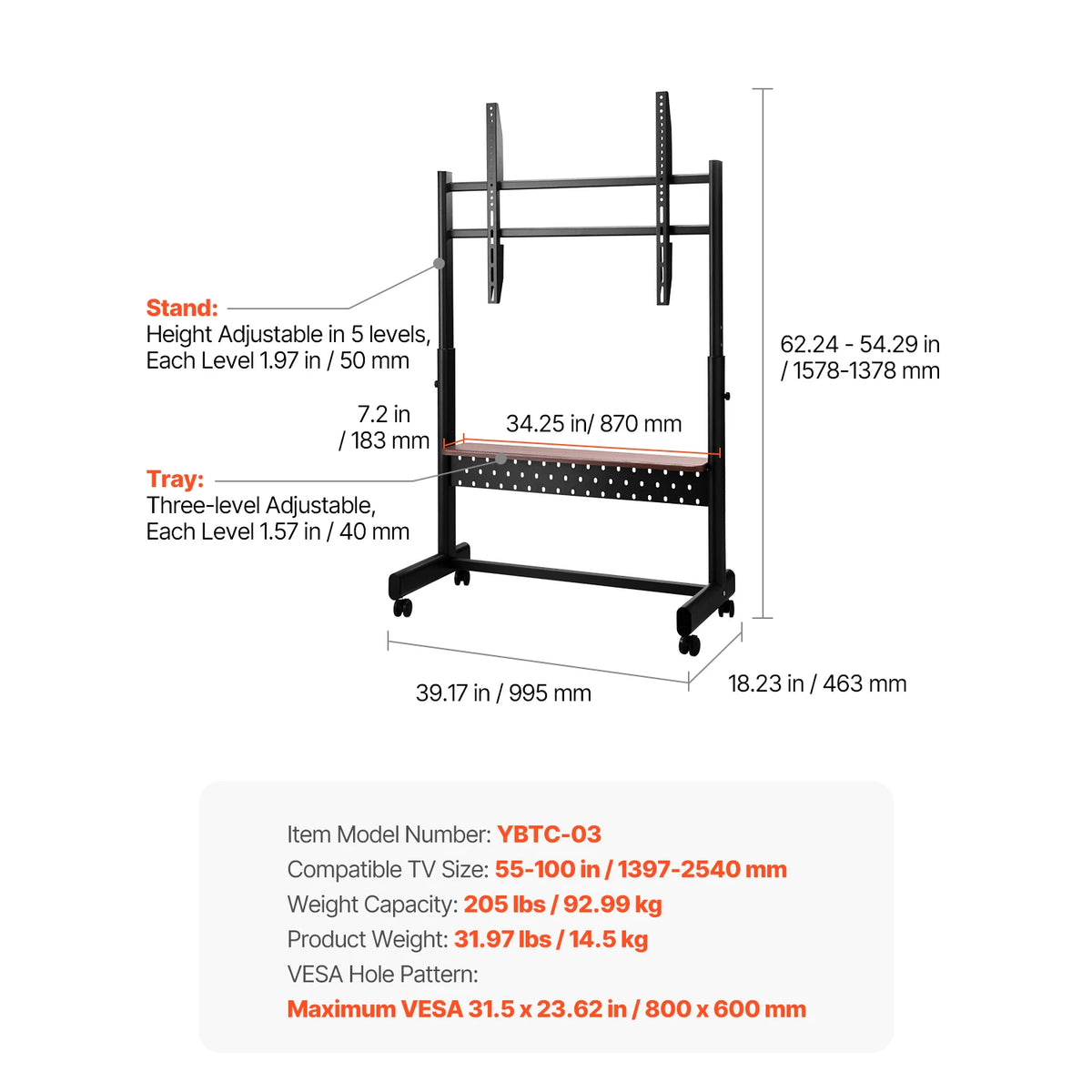 SucceBuy Universal Rolling TV Stand With Wheels For Home Office