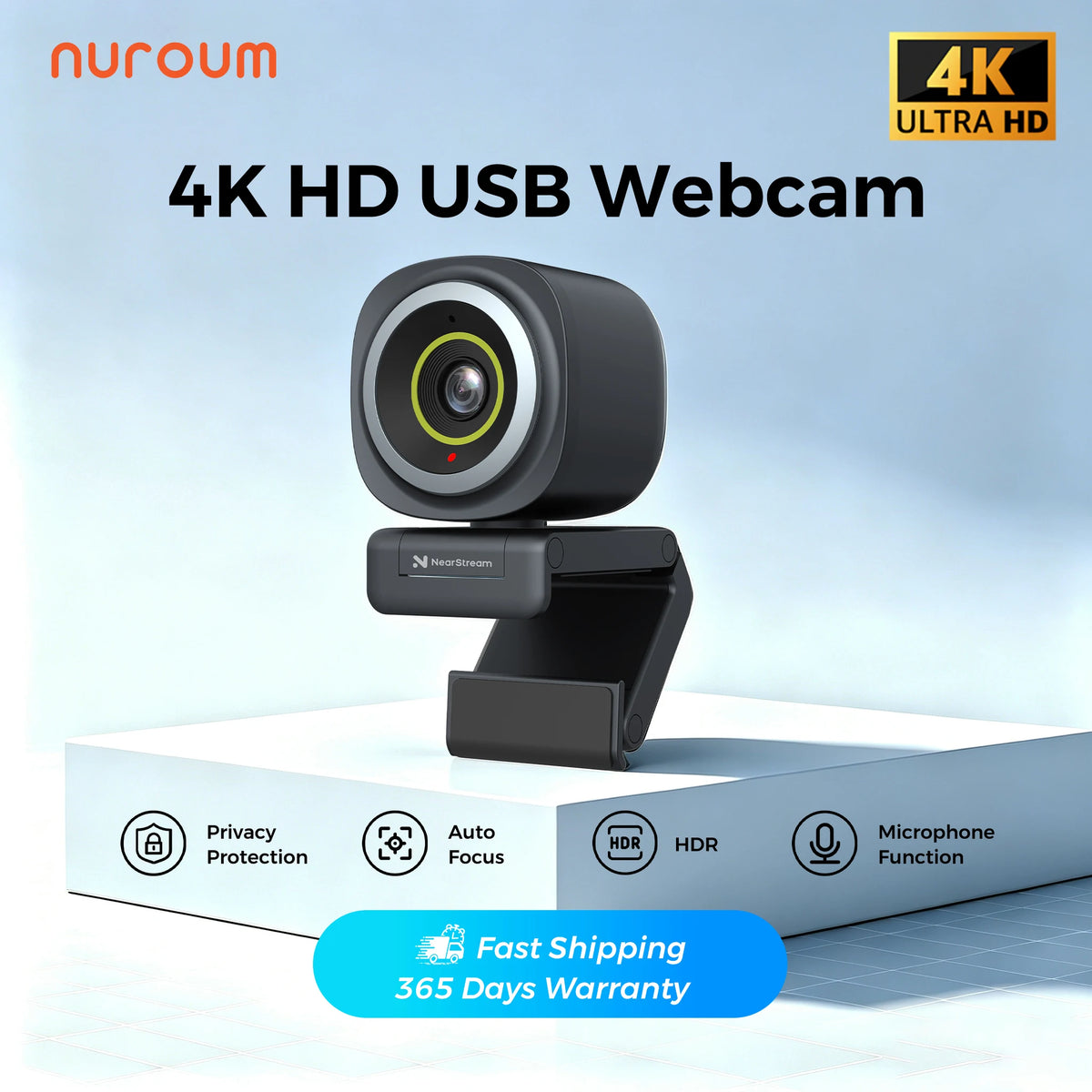 NearStream 4K USB Webcam With AI Auto Focus Microphone