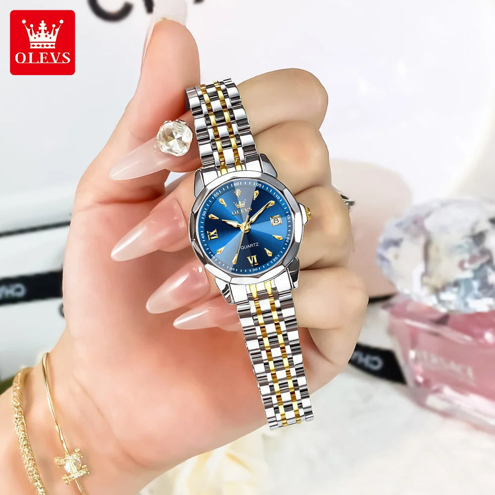 OLEVS Womens Quartz Watch With Diamond Accents And Luminous Dial