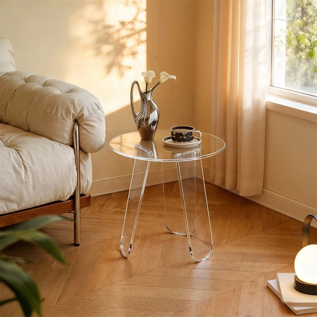 Modern Acrylic Round Side Table for Living Room or Bedroom