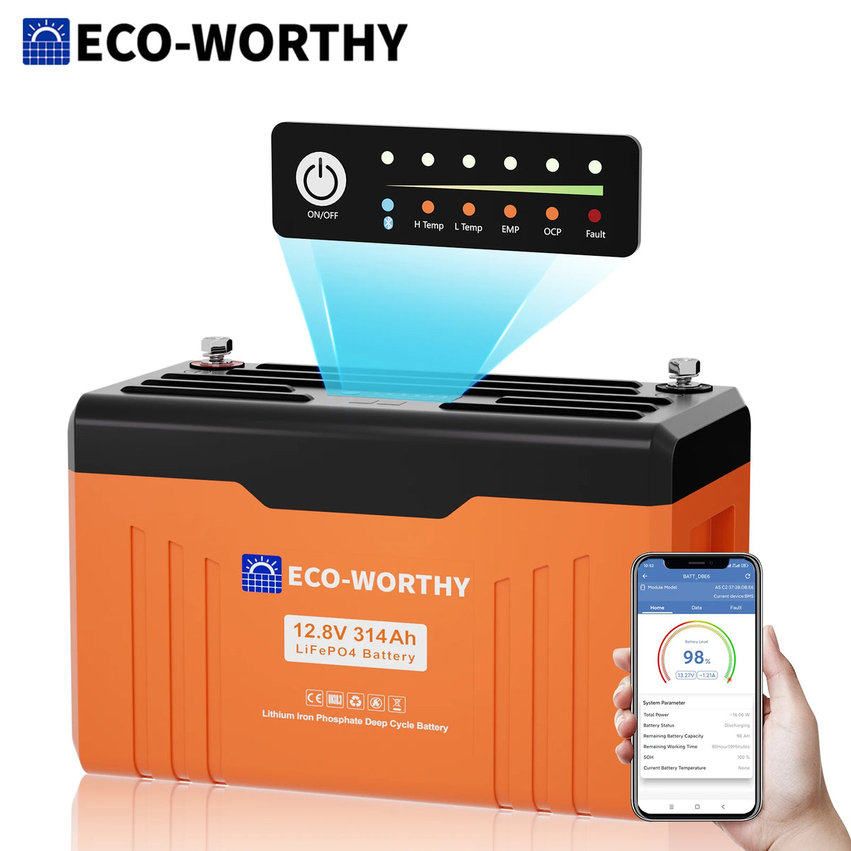 Eco Worthy 12V 314Ah LiFePO4 Lithium Battery With Bluetooth