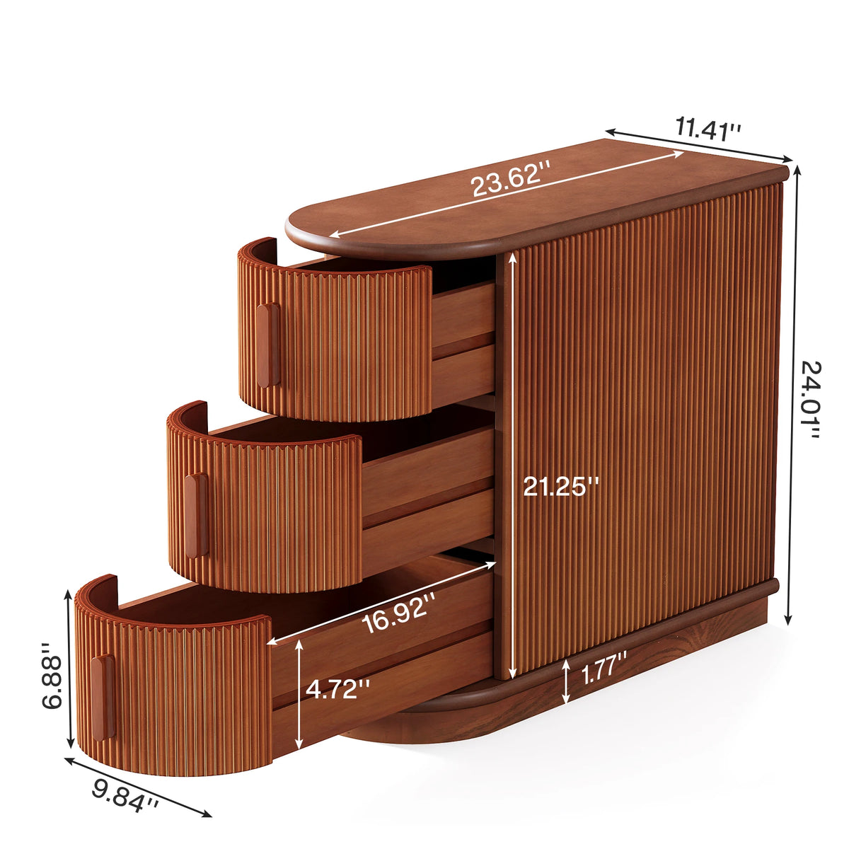 Tribesigns Solid Wood Three Drawer Oval End Table for Sofa Side Seating