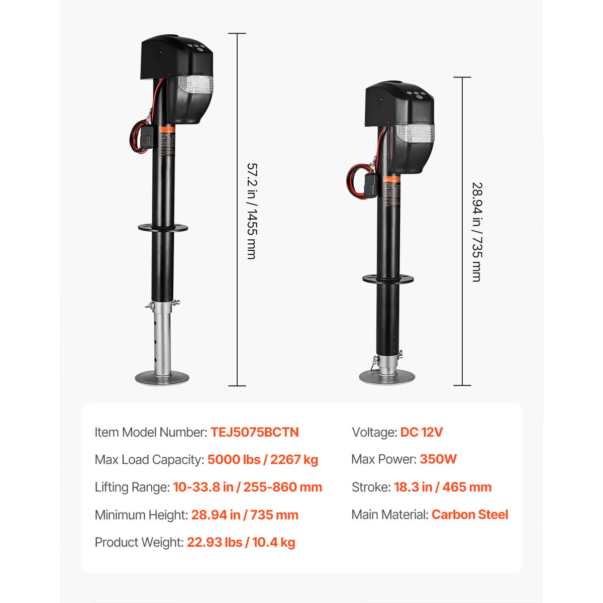 Electric 5000 LBS Tongue Jack With Remote RV Camper Trailer