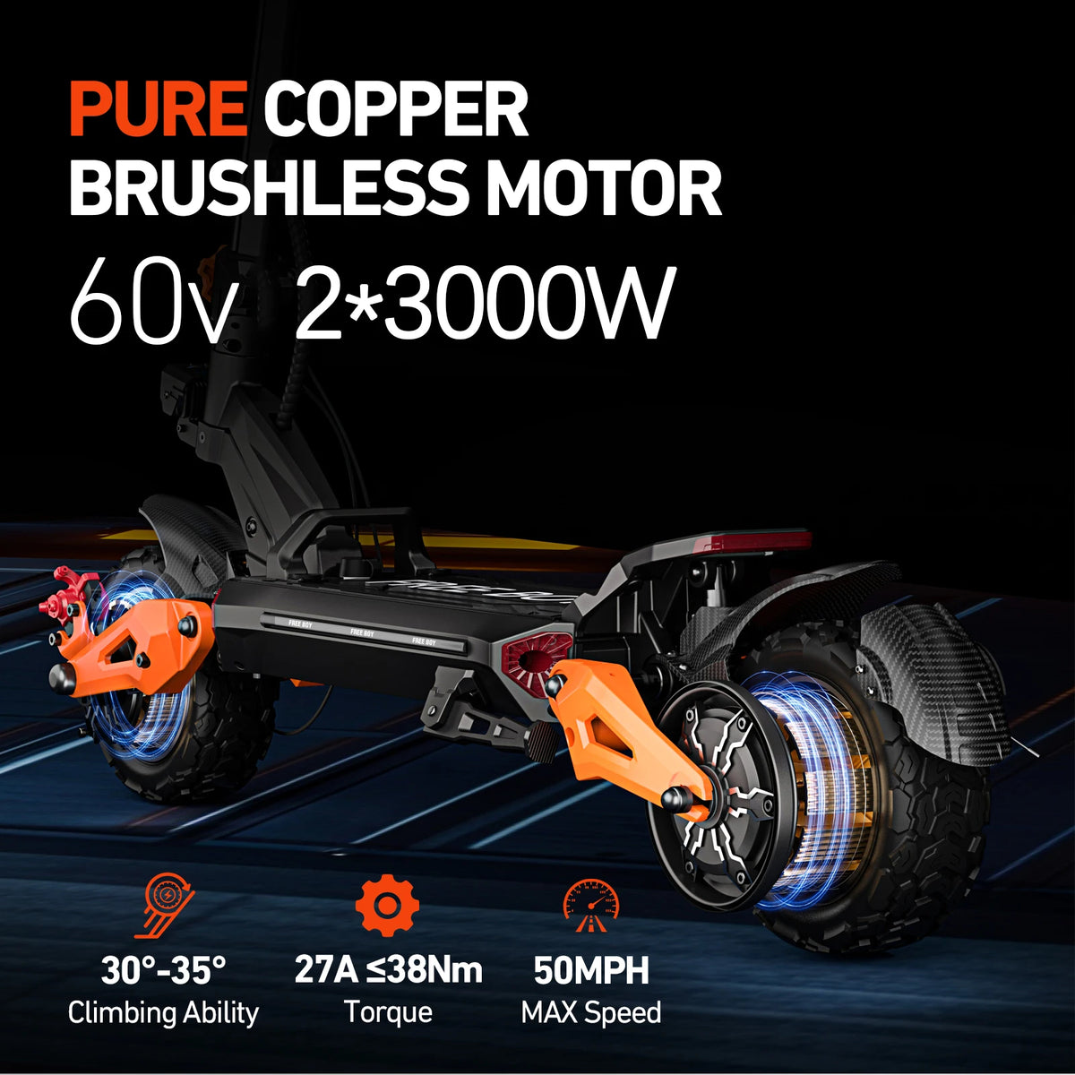 6000W Fast Electric Scooter for Adult,Dual Motor 50mph,60V 30Ah,11'' Off Road Tires,55 Miles Range,Sport Folding E-Scooter