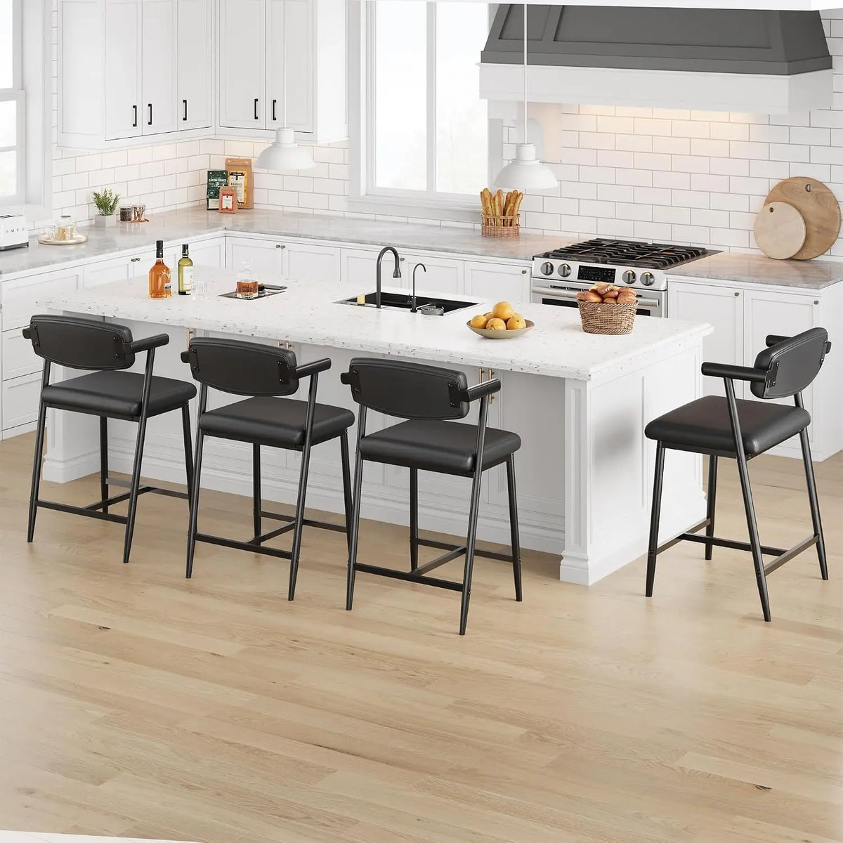 Garvee Upholstered Counter Height Barstools With Arms And Metal Frame