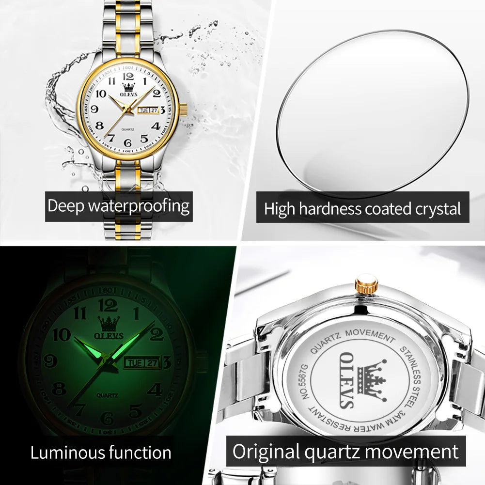 OLEVS Women's Quartz Watch With Week Date And Luminous Dial
