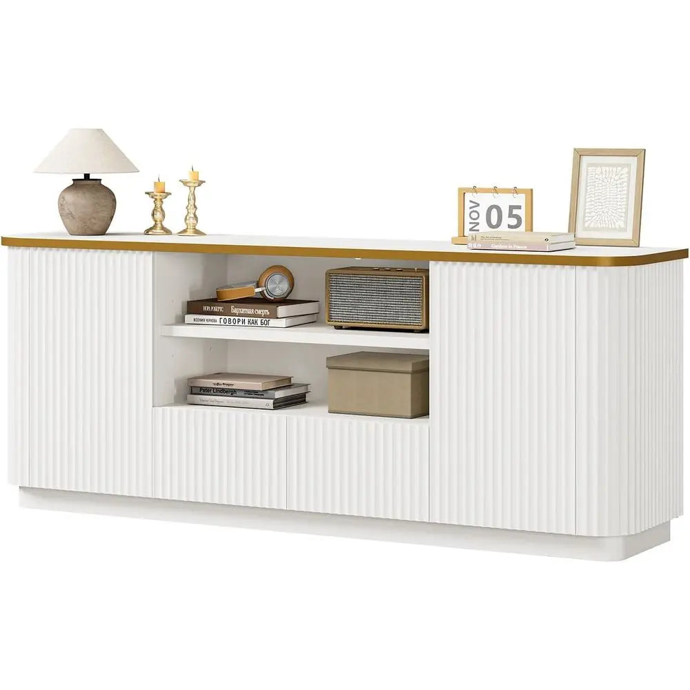 Modern Fluted TV Stand Entertainment Center With Cabinet And Drawers