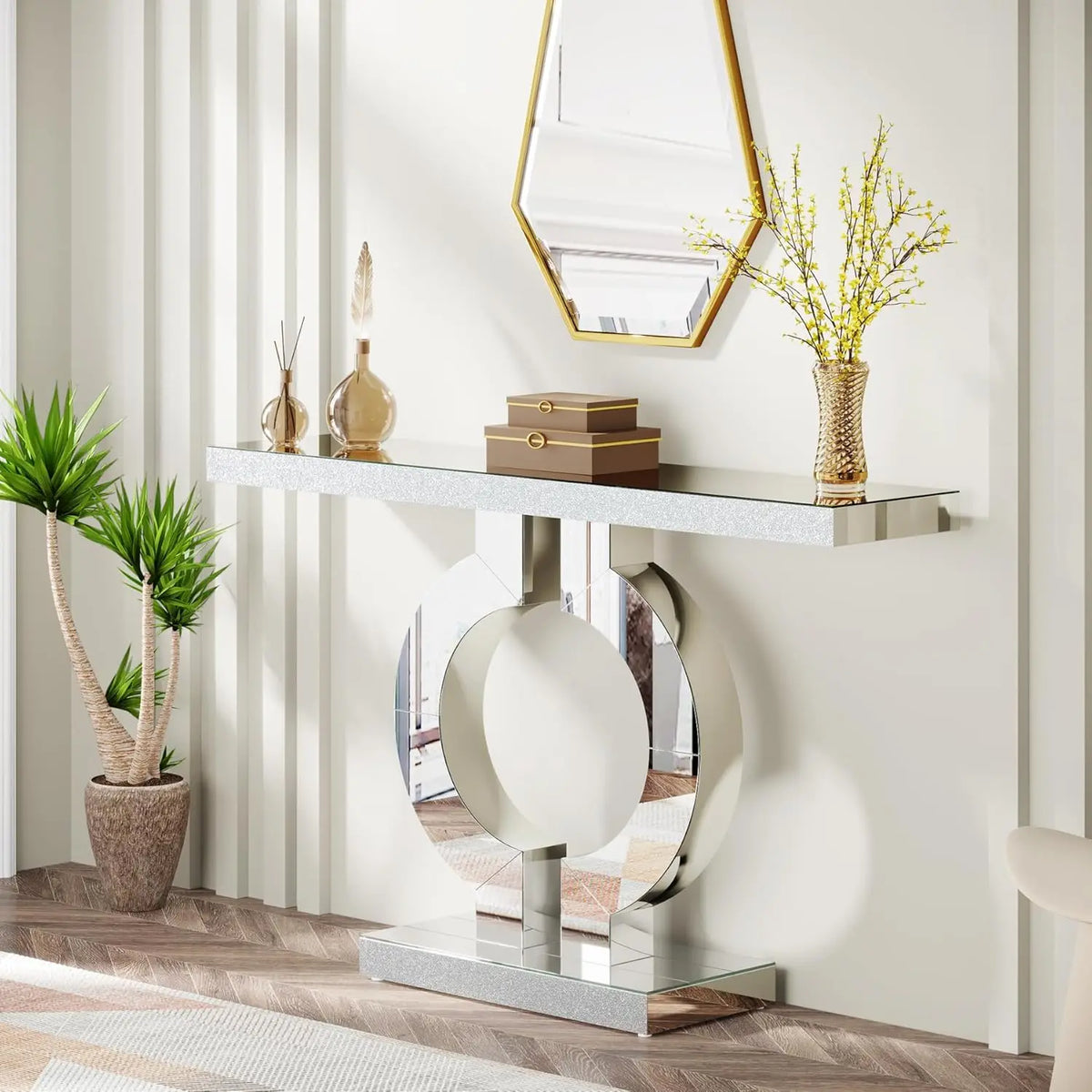 Tribesigns Modern Mirrored Console Table for Entryways and Hallways