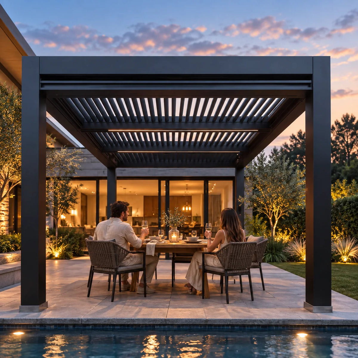 Electric Adjustable Aluminum Louvered Pergola Rainproof Outdoor Sunshade Gazebo