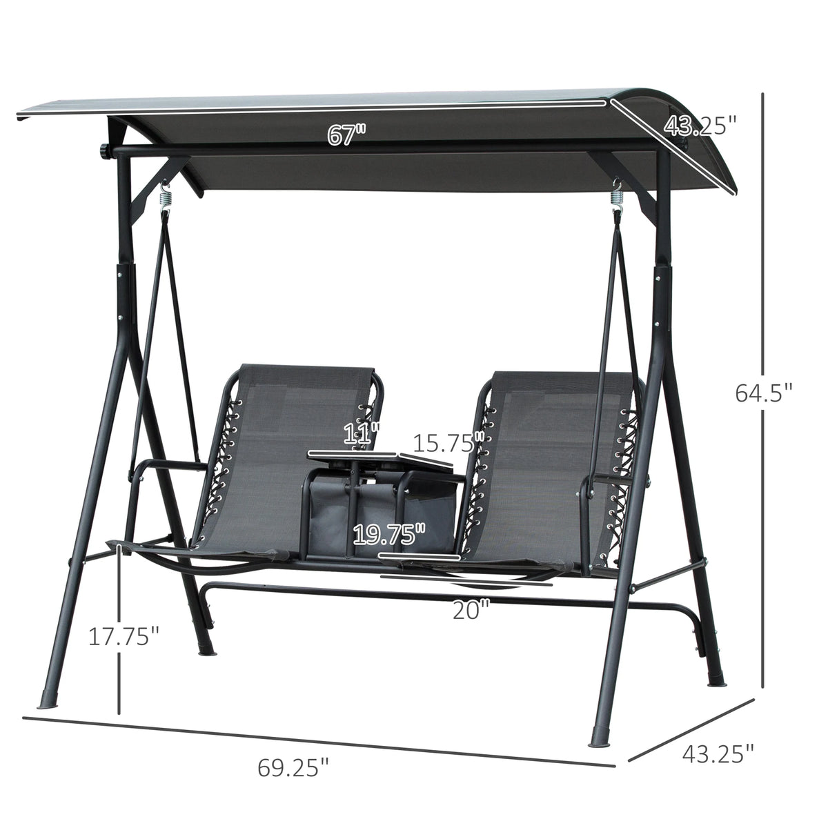 Outsunny Outdoor Porch Swing Chair With Adjustable Canopy