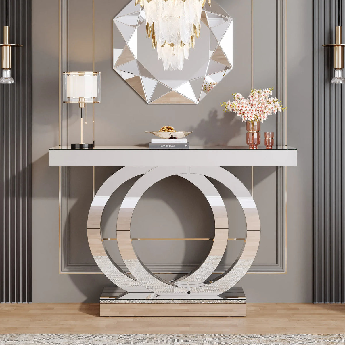 Tribesigns Modern Mirrored Console Table for Entryways and Hallways