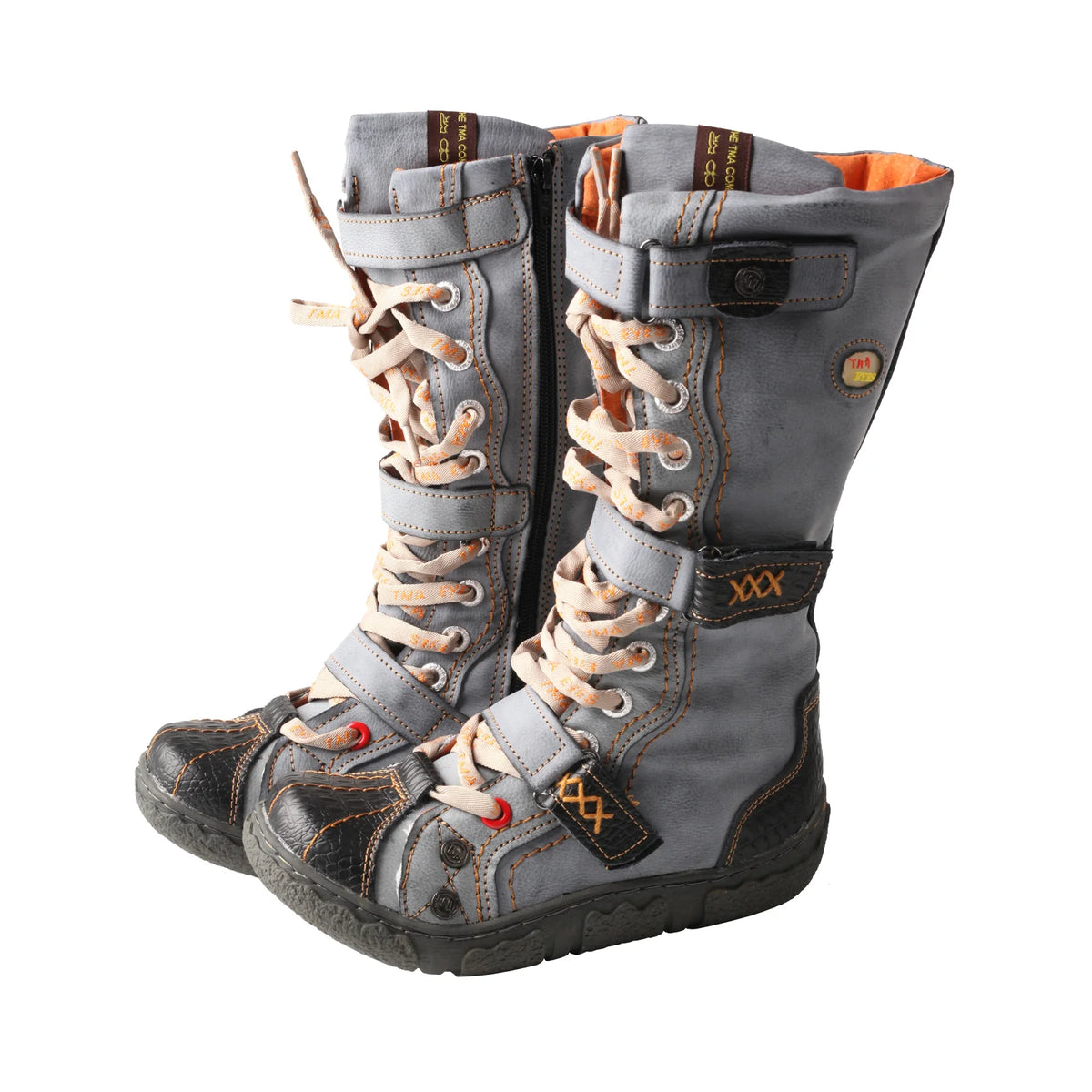 TMA EYES Women Winter Snow Boots Mid Calf Warm Plush Lined Lace Up Side Zipper Vintage Retro Boots