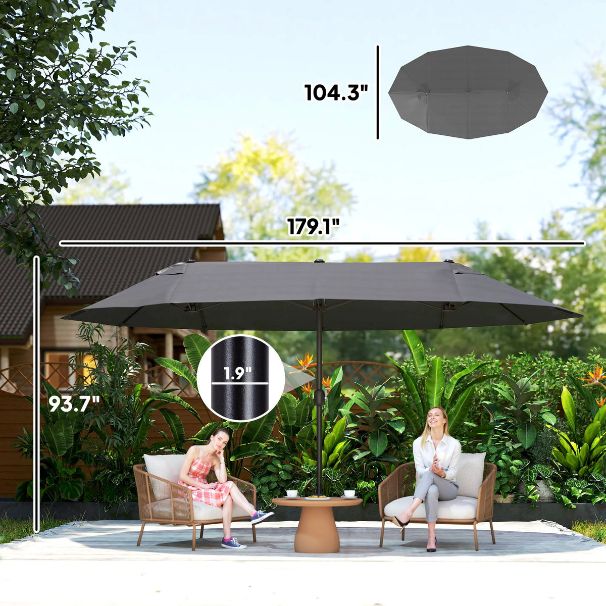 Outsunny Double Sided Outdoor Patio Umbrella With Durable Steel Frame
