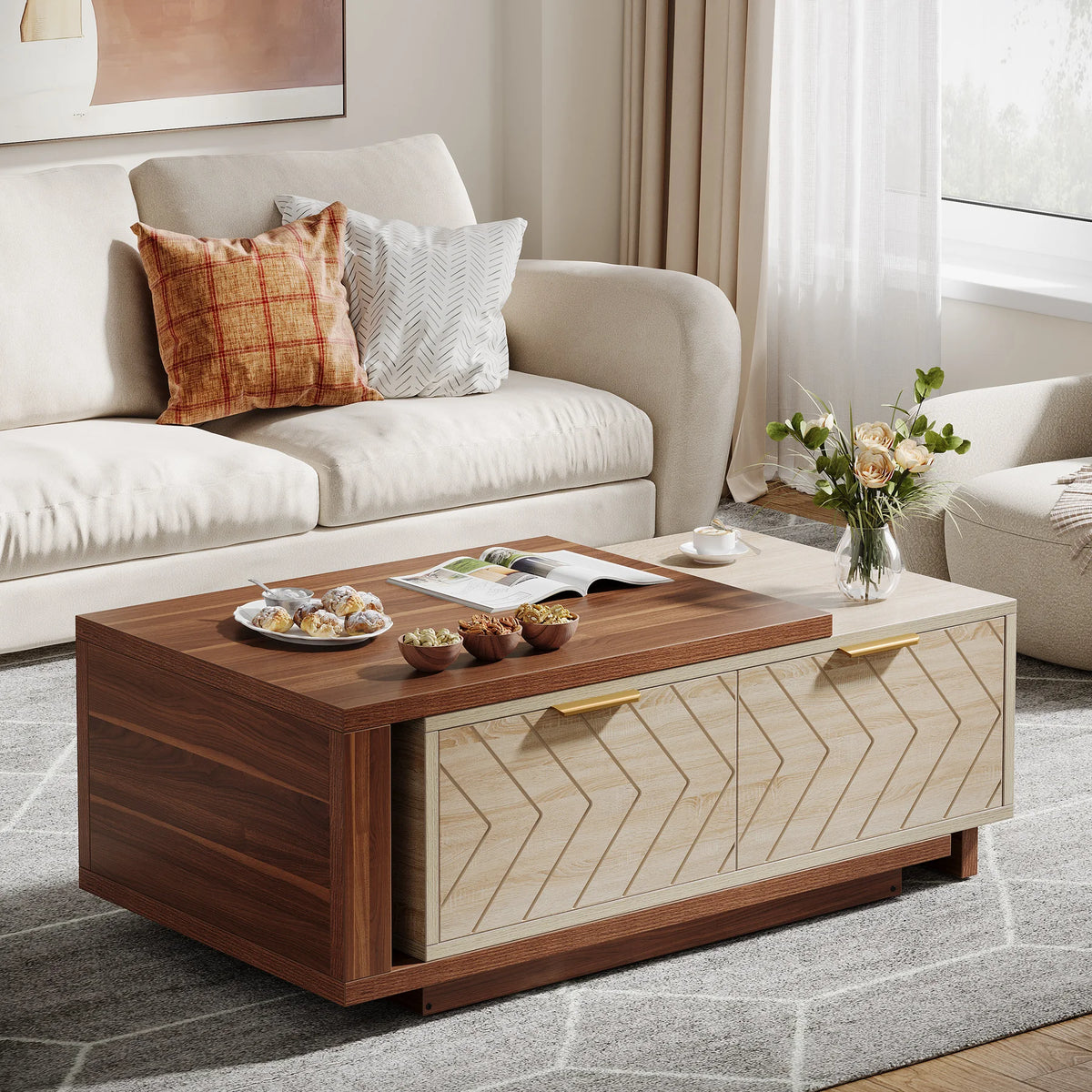 Tribesigns Extendable Coffee Table With Reversible Top And Storage Drawers