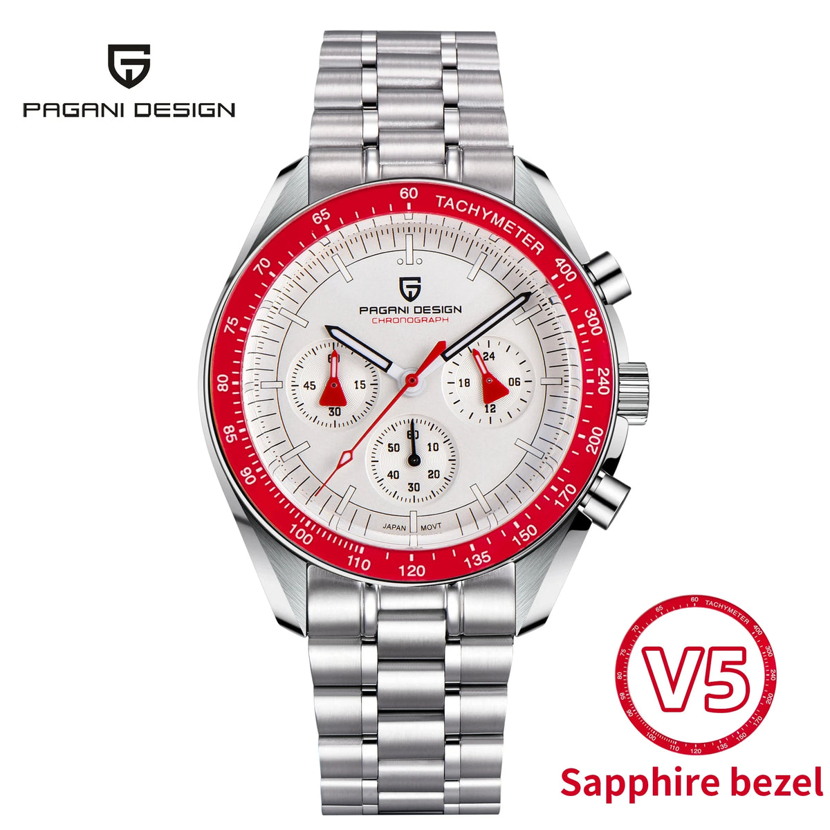 PAGANI DESIGN New Retro Red Watch Luxury Quartz Watches For Men Stainless Steel Luminous AR Sapphire Crystal Chronograph Man