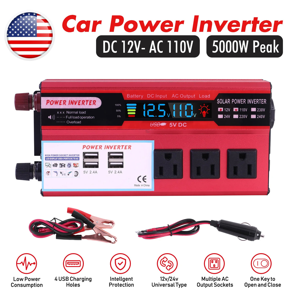 Portable 5000W Pure Sine Wave Car Power Inverter For Outdoor