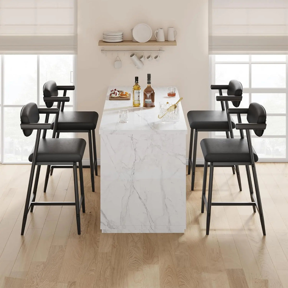 Garvee Upholstered Counter Height Barstools With Arms And Metal Frame