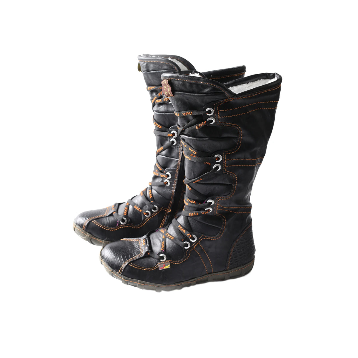 TMA EYES Women Vintage Mid‑Calf Snow Boots Winter Fleece Lined Warm Boots Side Zipper Lace‑Up Flat Casual Outdoor Booties
