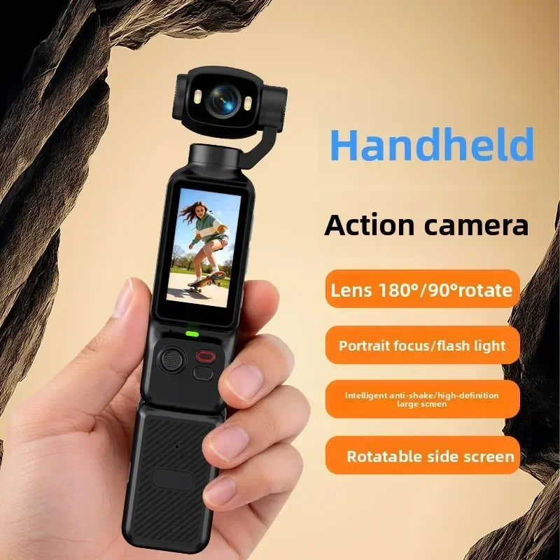 4K Handheld Action Camera With Rotatable Lens And Fill Light
