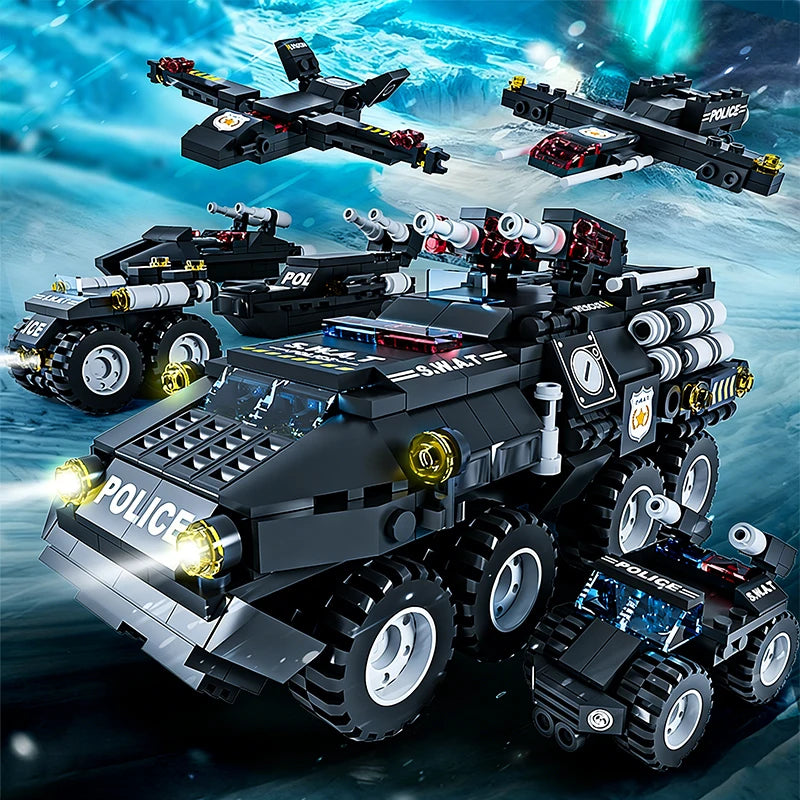 6 In 1 Military Building Blocks Construction Vehicle Toy Set