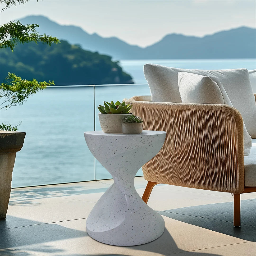 Lightweight Concrete Modern Side Table for Living Room and Patio
