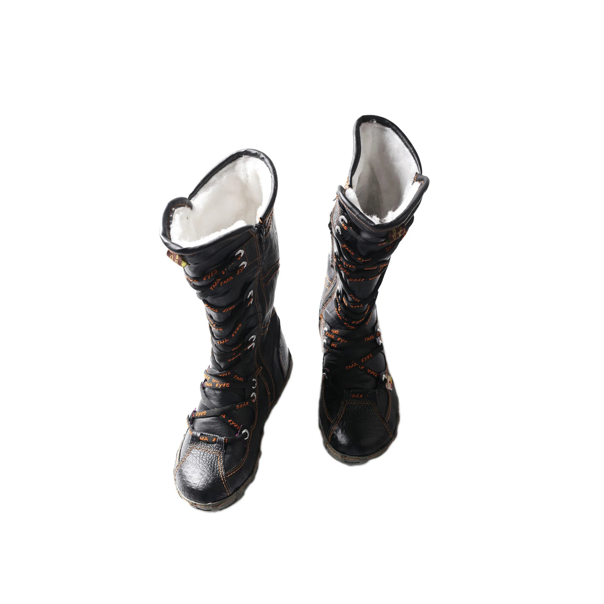 TMA EYES Women Vintage Mid‑Calf Snow Boots Winter Fleece Lined Warm Boots Side Zipper Lace‑Up Flat Casual Outdoor Booties