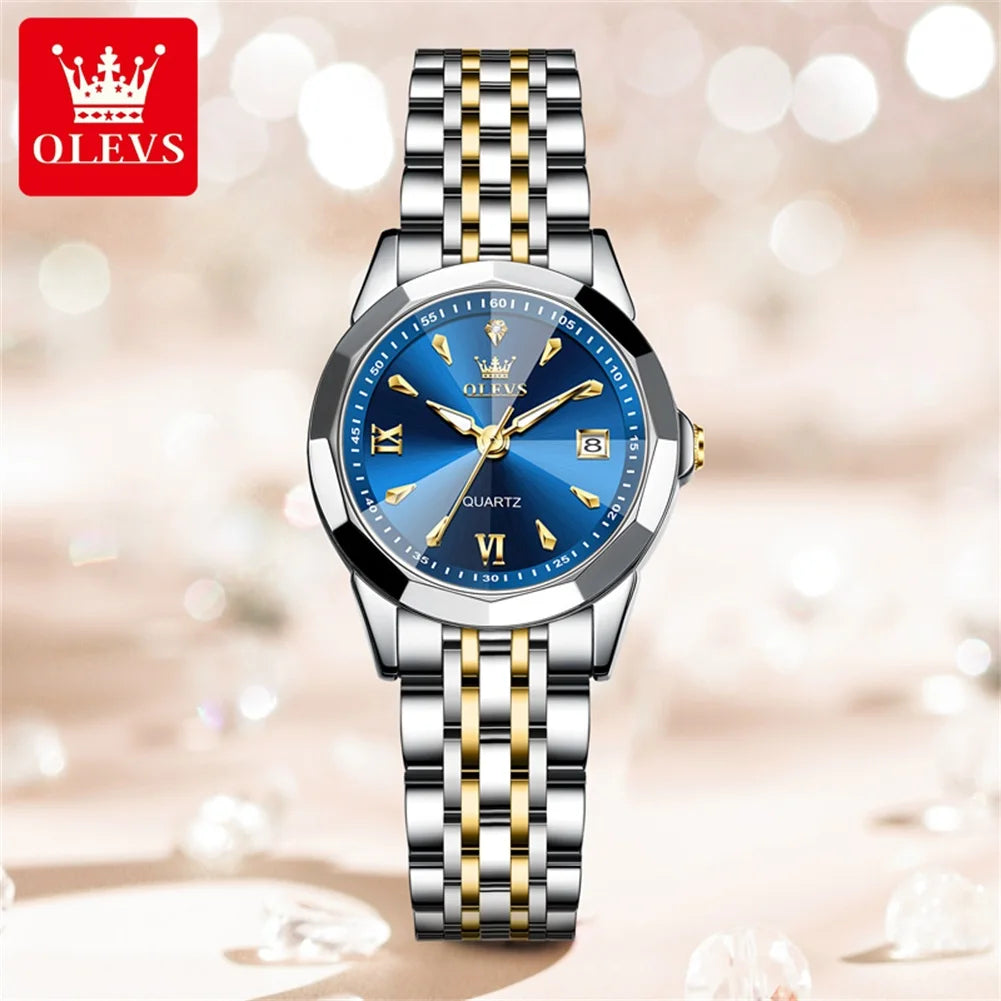 OLEVS Womens Quartz Watch With Diamond Accents And Luminous Dial