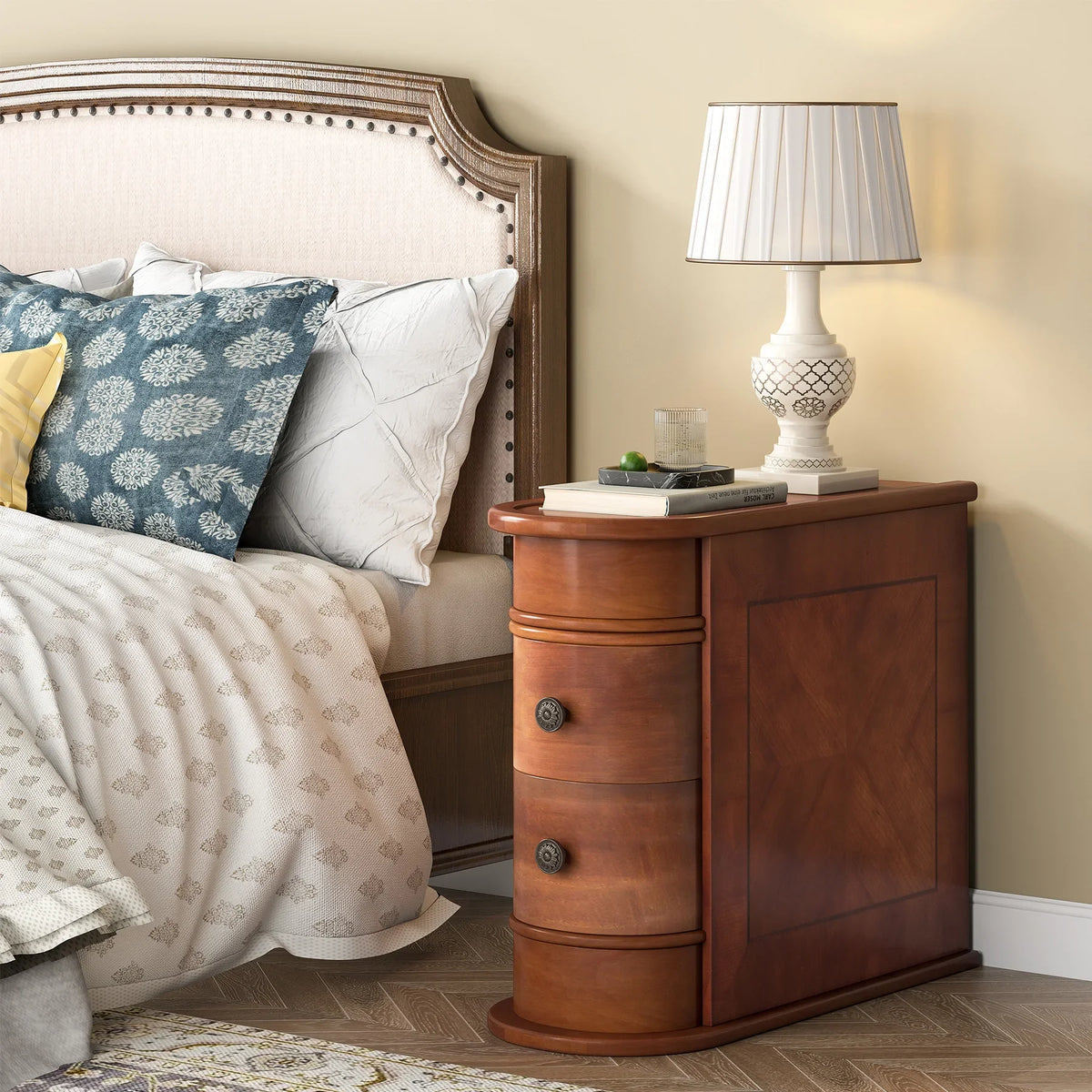 Tribesigns Solid Wood End Table With Drawer For Bedroom Side Use