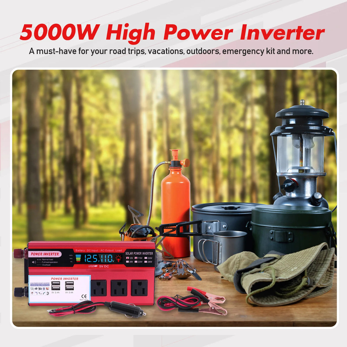 Portable 5000W Pure Sine Wave Car Power Inverter For Outdoor