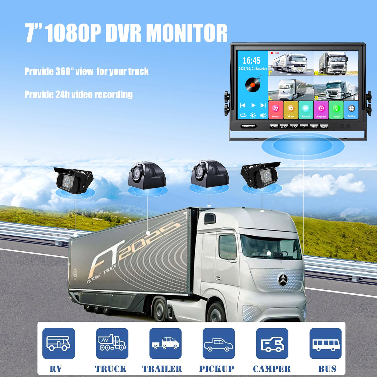 Iposter Ahd Quad Dvr Monitor Featuring 1080p Backup Cameras