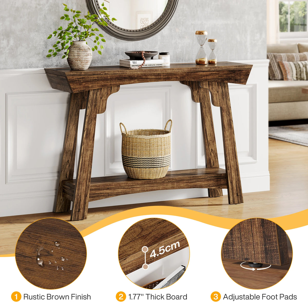 Tribesigns Farmhouse Console Table With Two Tier Storage Shelf