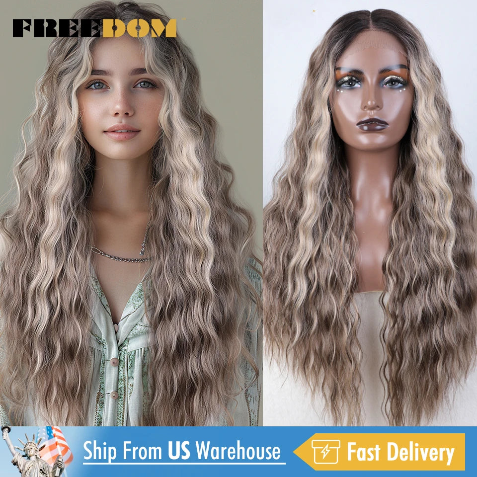 FREEDOM Curly Wavy Synthetic Lace Front Wig for Women
