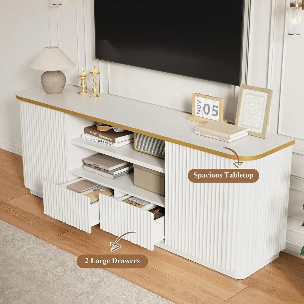 Modern Fluted TV Stand Entertainment Center With Cabinet And Drawers