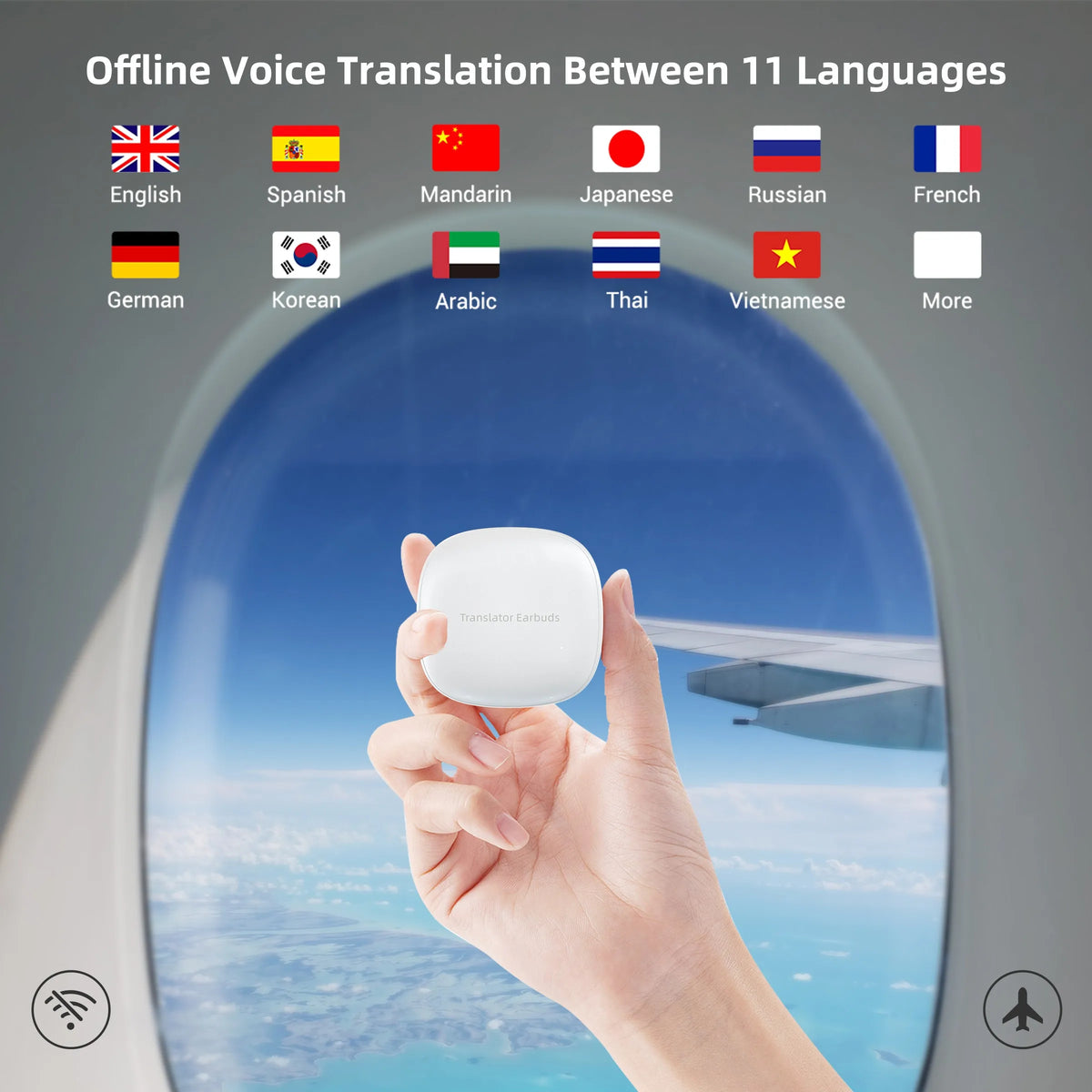 Wooask M3 Translator Earbuds, Two-Way Real-Time Translator Headphones, Voice Translation Device, Support Online 144 Languages with 11 Offline Packs