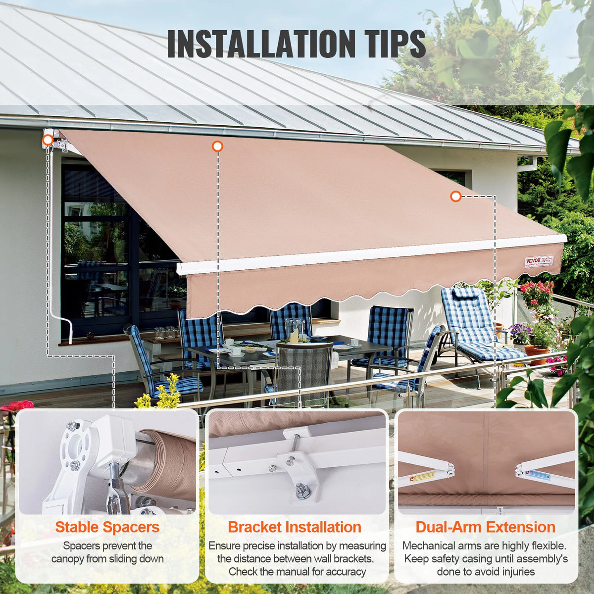 SucceBuy Manual Retractable Awning Waterproof Outdoor Shade