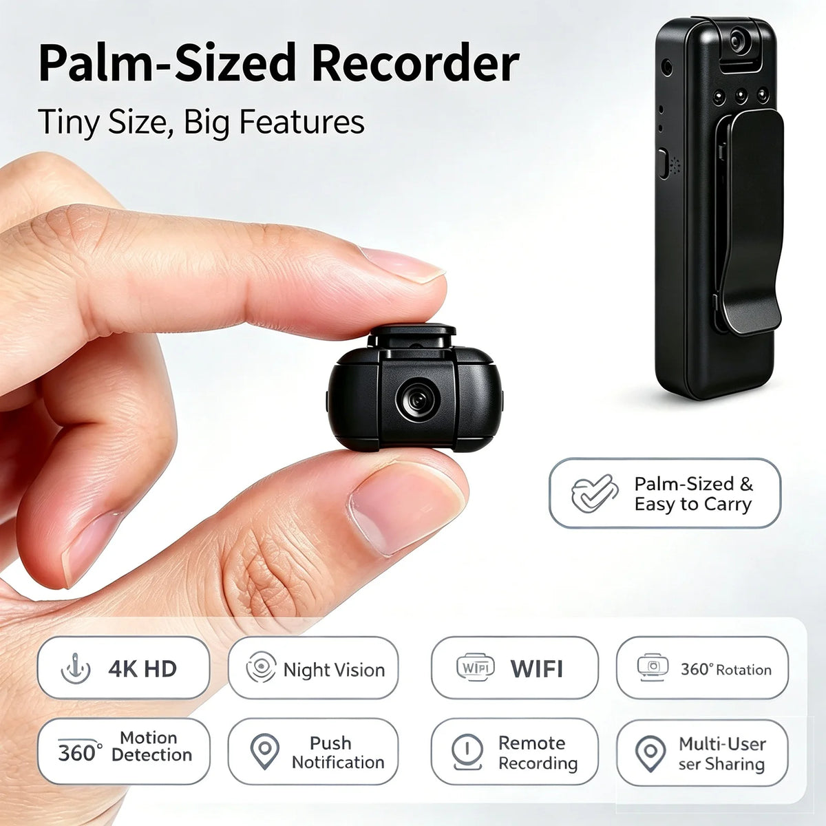 Portable Mini Body Camera Recorder, 1080P HD Wearable Video Cam With Night Vision, 360° Adjustable Rotating Lens, Clipon Design, Loop Record, Large Battery, Tiny Pocket Cam For Meetings, Outdoor Commuting & Daily Use
