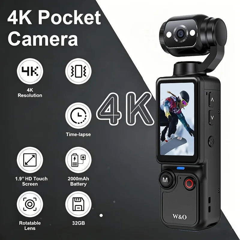 W&O 4K Compact Camcorder With Flip Screen And Auto Focus For Travel