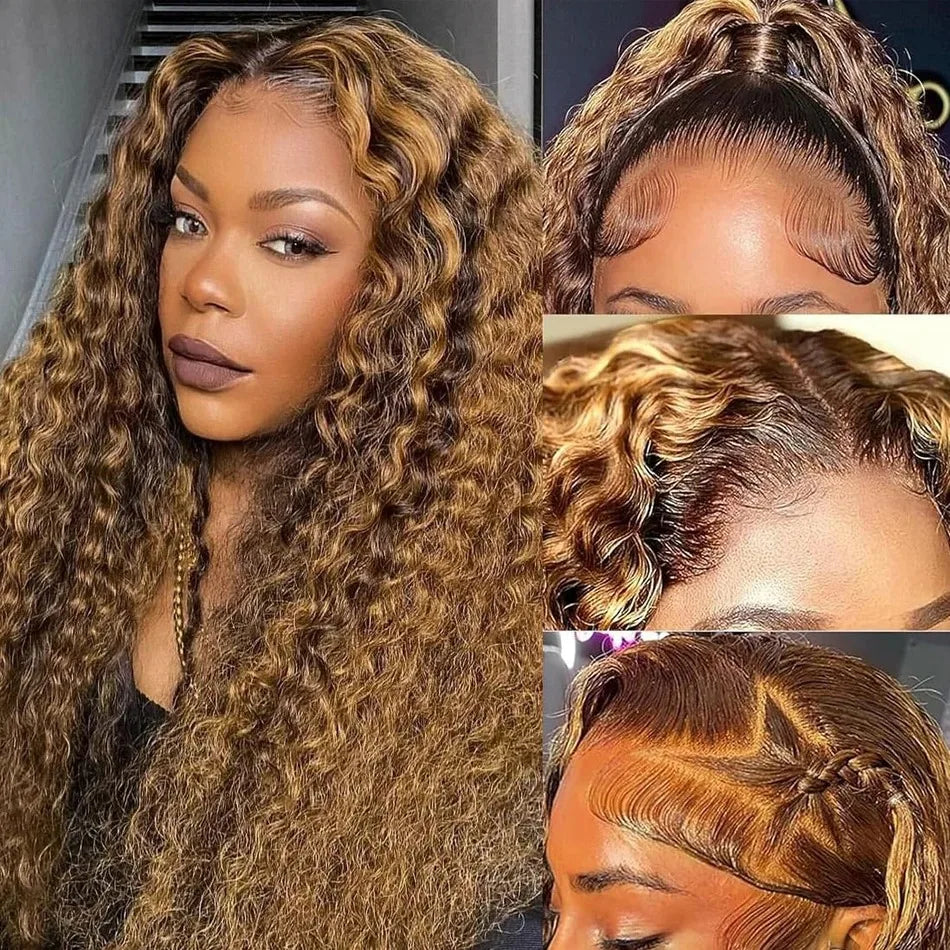 ALIKODY Deep Wave Human Hair HD Lace Closure Glueless Wig