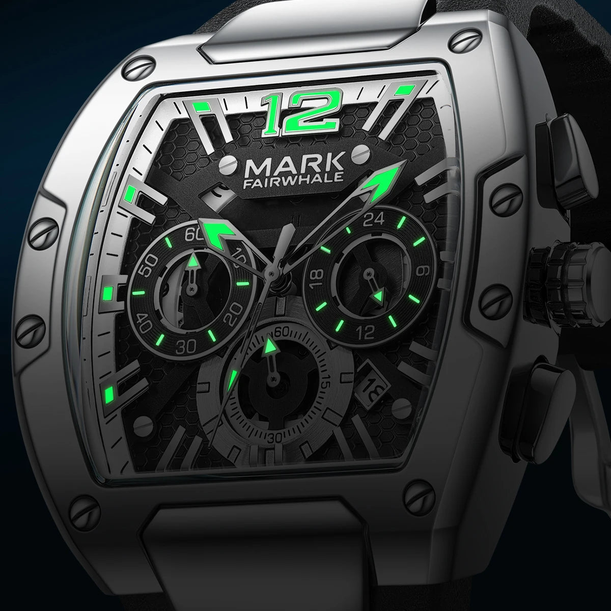 Mark Fairwhale Tonneau Quartz Chronograph Waterproof Luminous Sport Watch