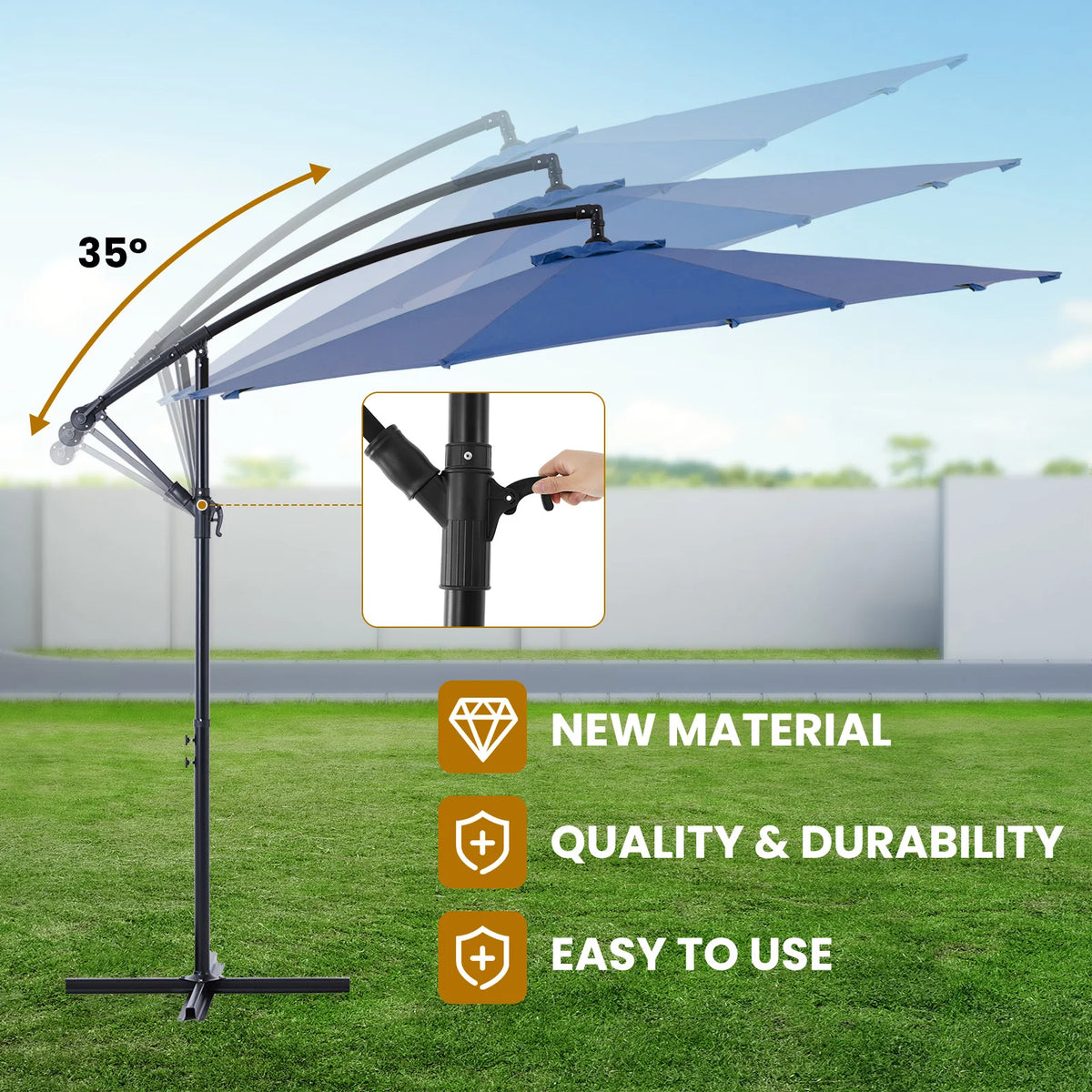 JHK Cantilever Patio Umbrella With Adjustable Tilt And UV Protection
