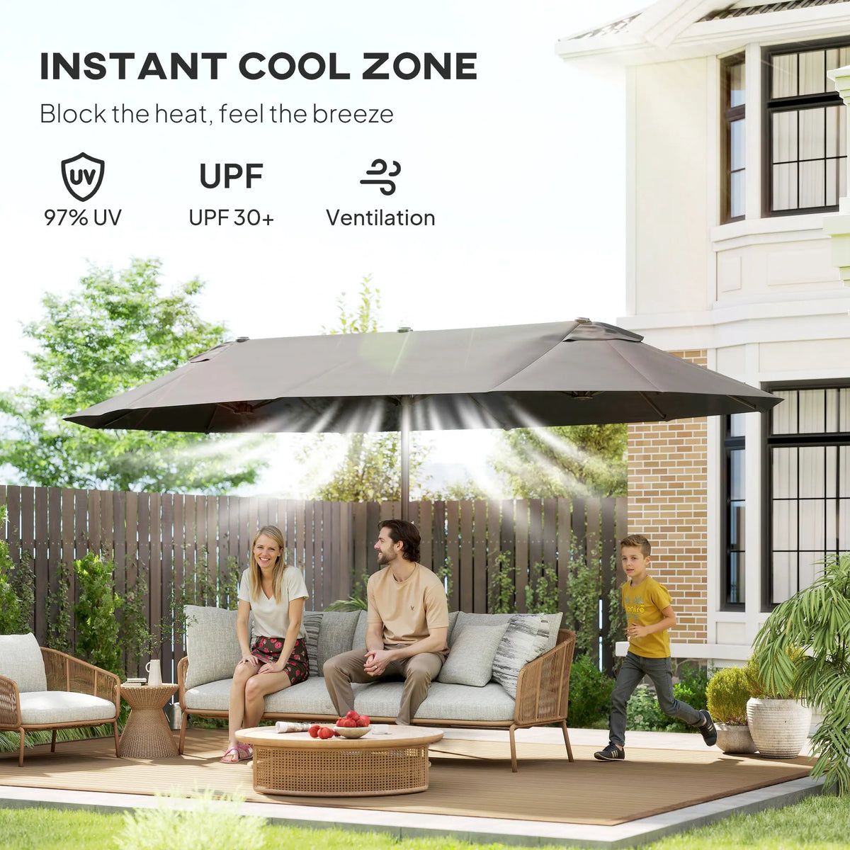 Outsunny Double Sided Outdoor Patio Umbrella With Durable Steel Frame