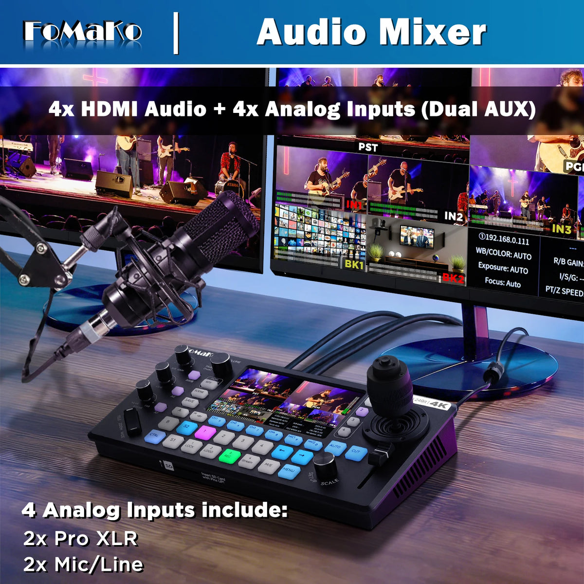 FoMaKo 4K HDMI Multi Camera Streaming Video Mixer Switcher
